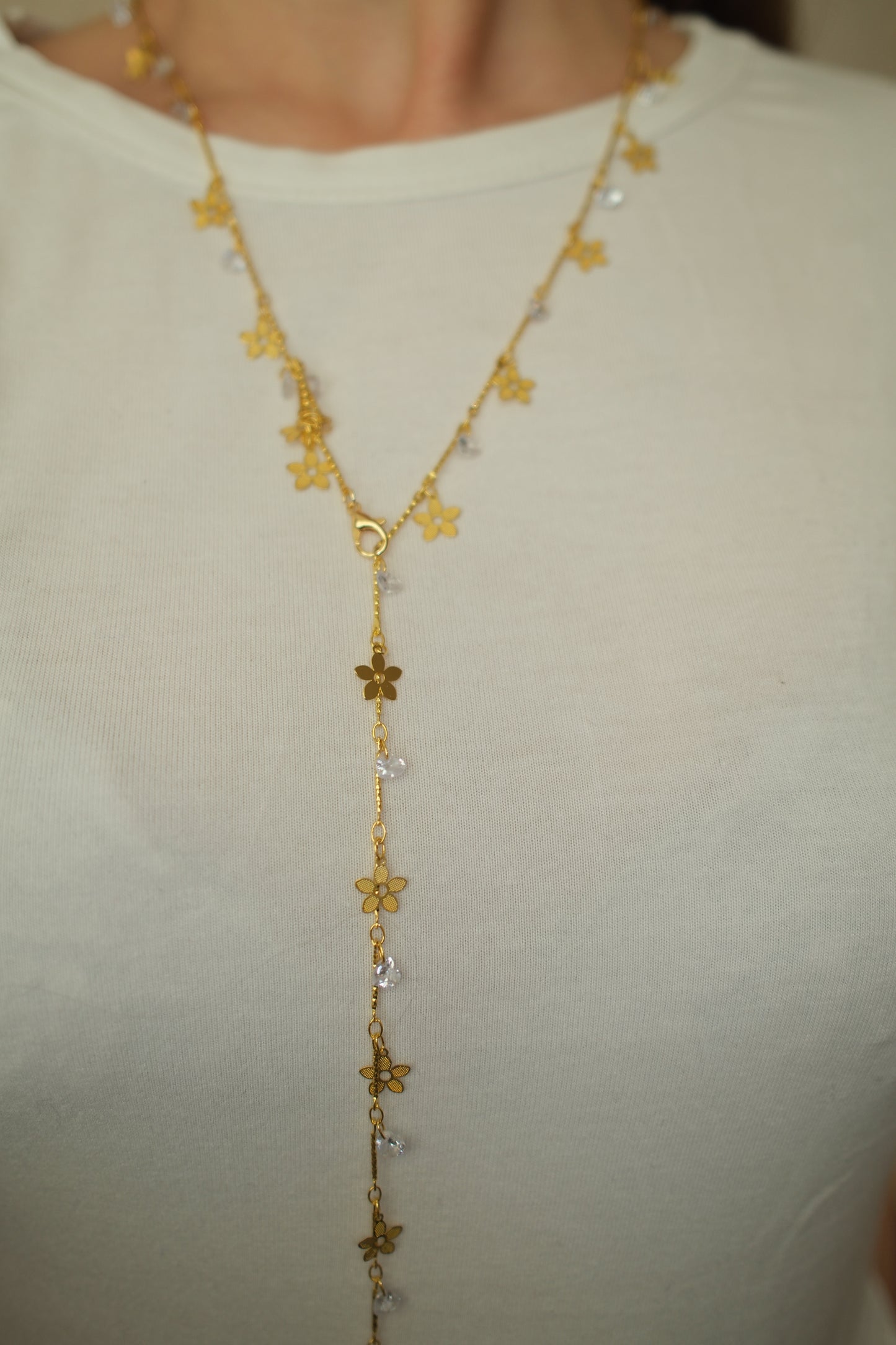 Gold Çiçekli Y Kolye