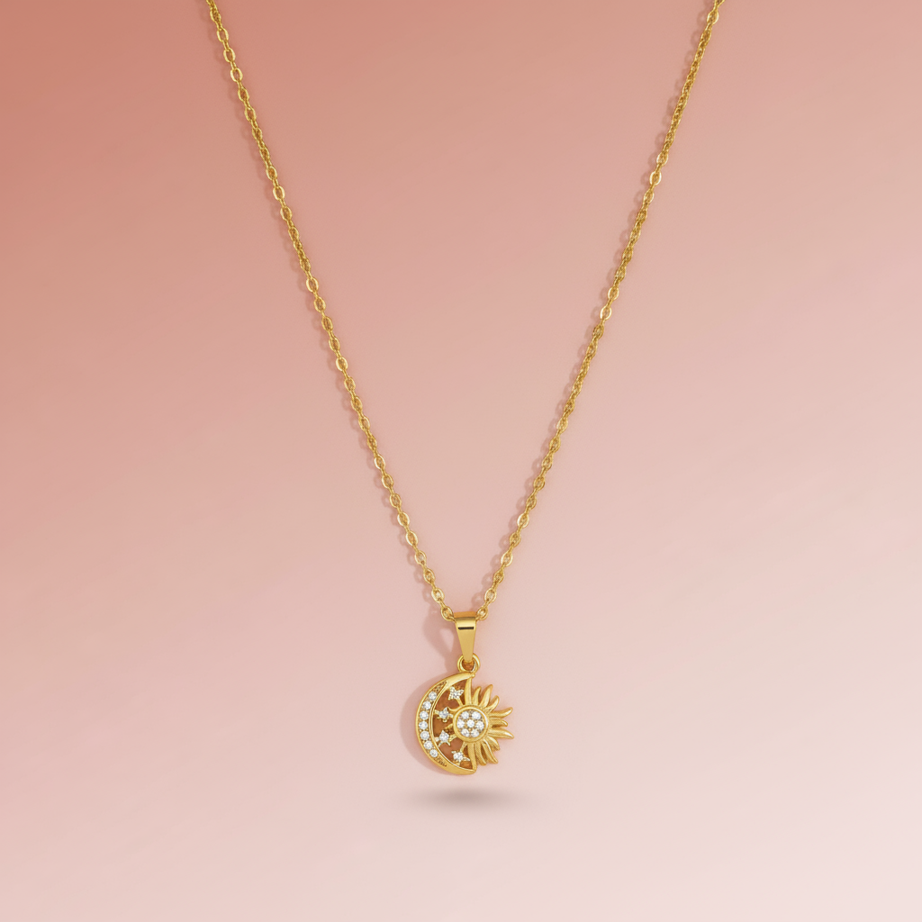 Zirkon Taşlı Güneş Ay Kolye