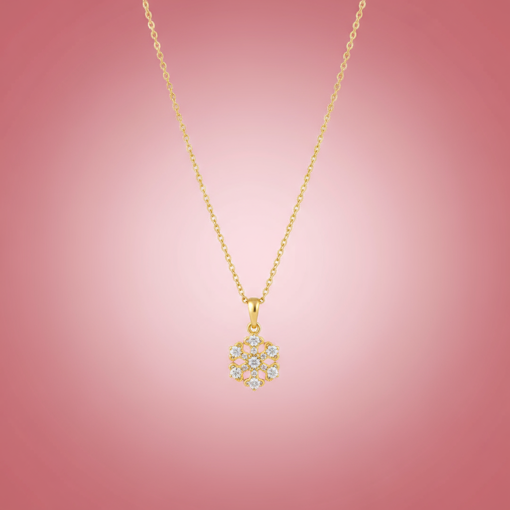 Çelik Zirkon Taşlı Kar Tanesi Kolye