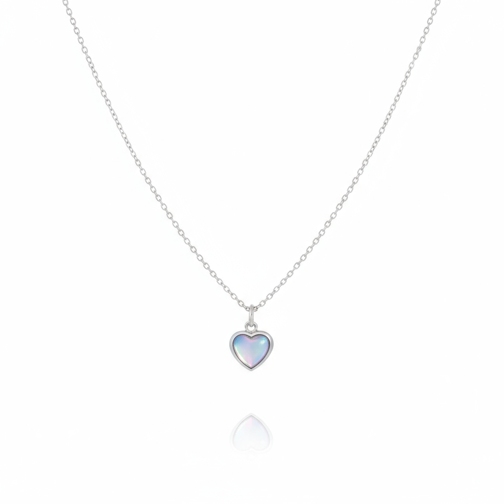 Gümüş Parlak Kalp Kolye