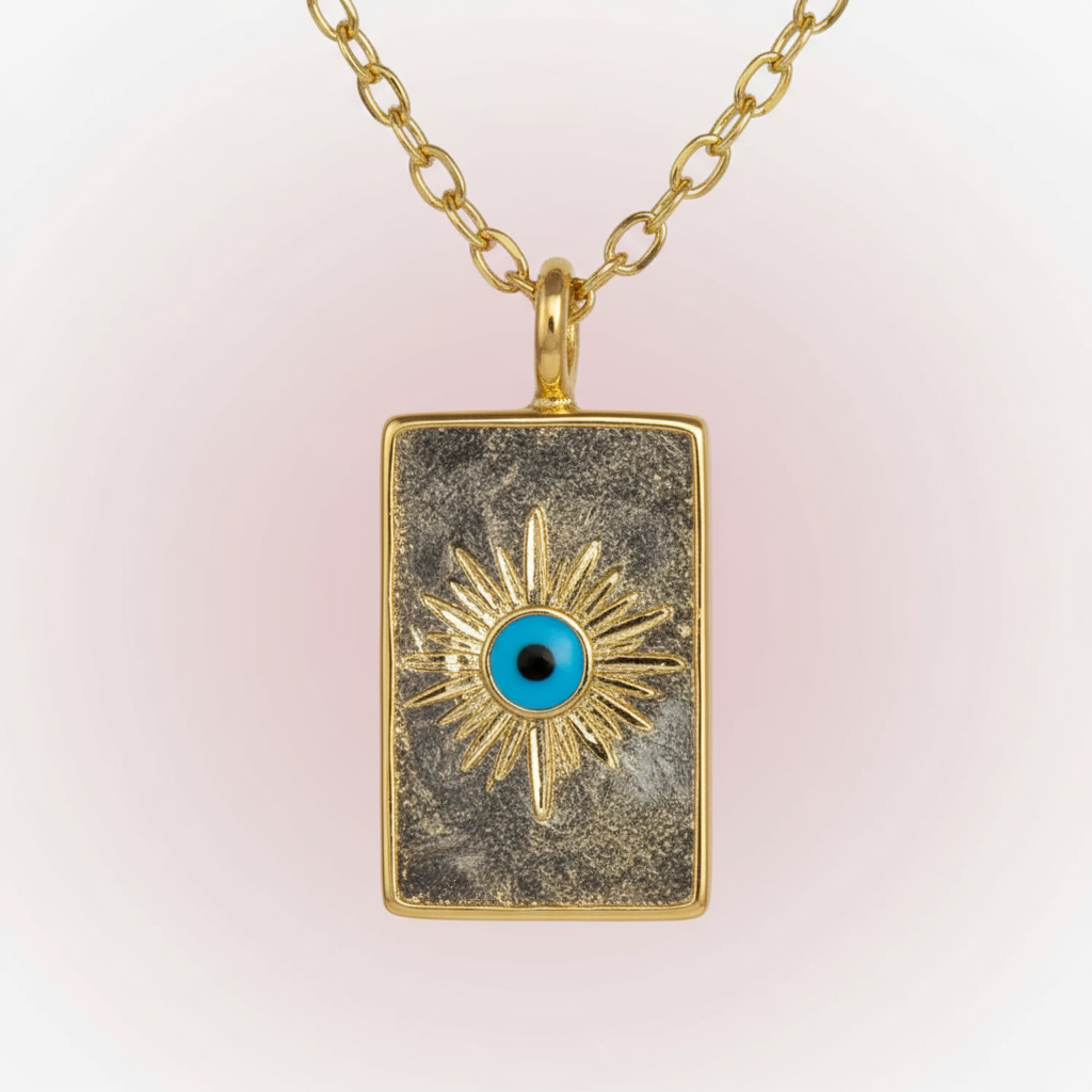 Çelik Gold Plaka Göz Kolye