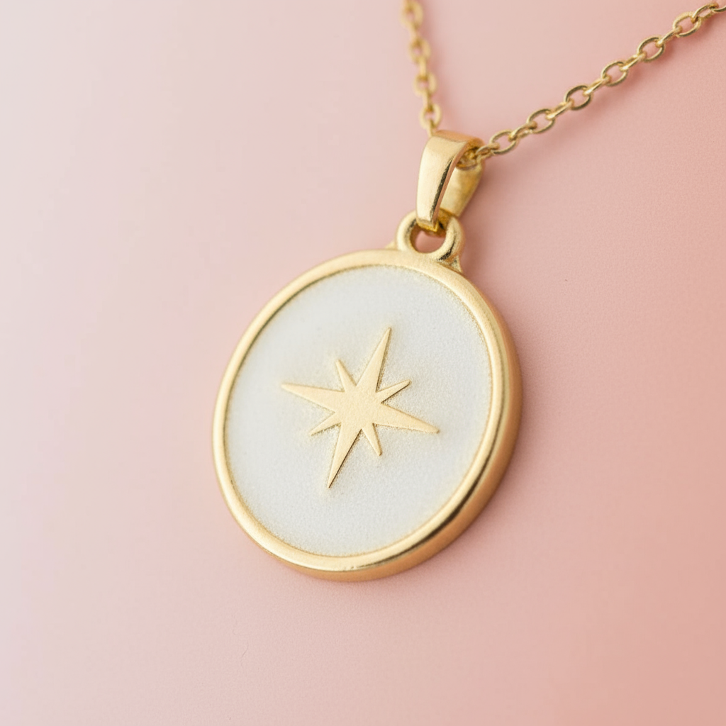 Çelik Beyaz Kutup Yıldızı Kolye