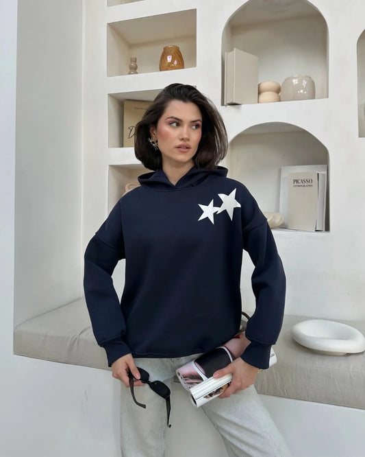 Ön Arka Yıldız Baskılı Sweatshirt