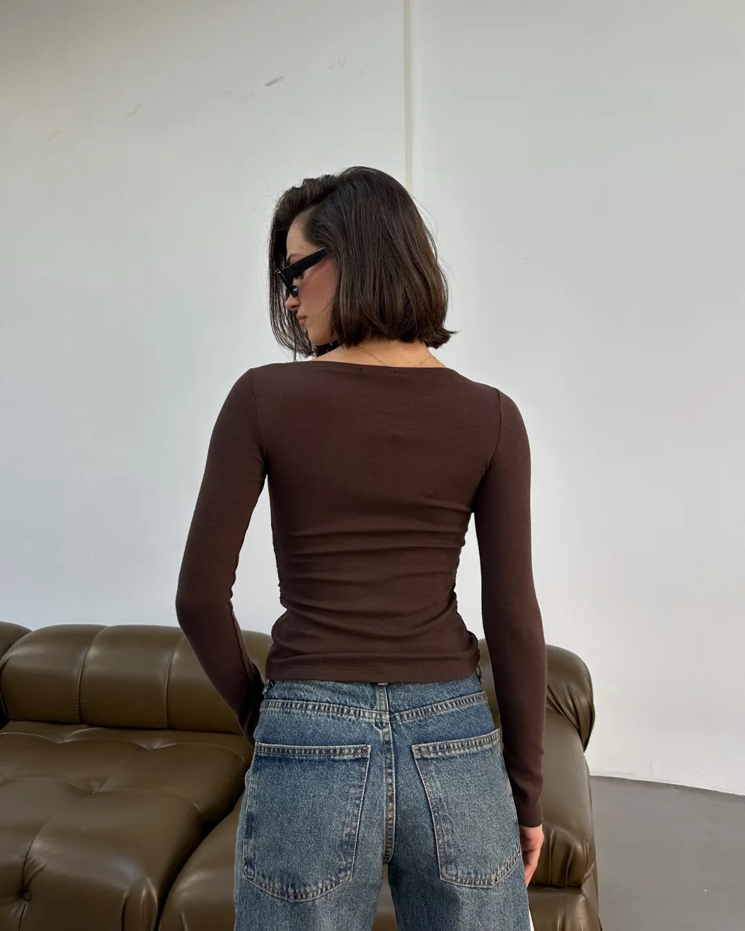 Modal Kayık Yaka Yanı Büzgülü Body