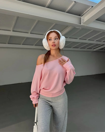 Soft Touch Kayık Yaka Yarasa Kol Sweatshirt