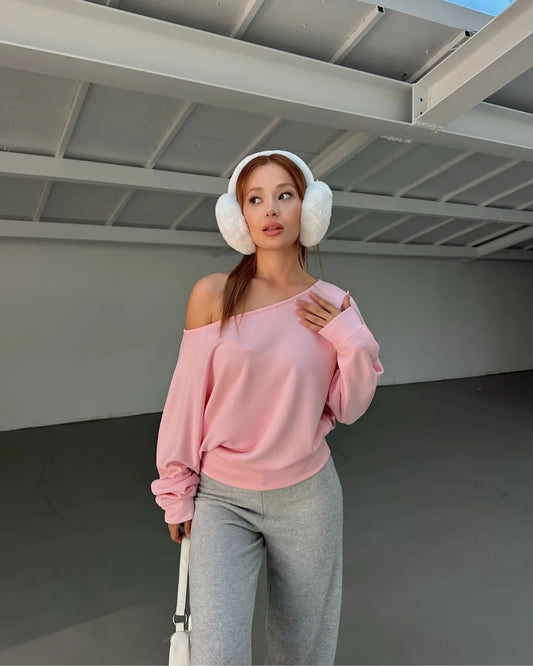 Soft Touch Kayık Yaka Yarasa Kol Sweatshirt