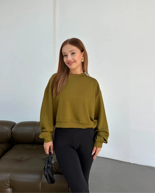 Soft Touch Parçalı Basic Sweatshirt