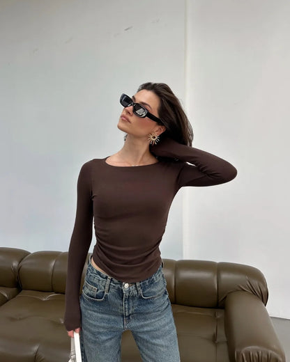 Modal Kayık Yaka Yanı Büzgülü Body