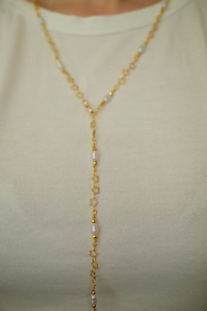 Gold İncili Yıldız Y Kolye