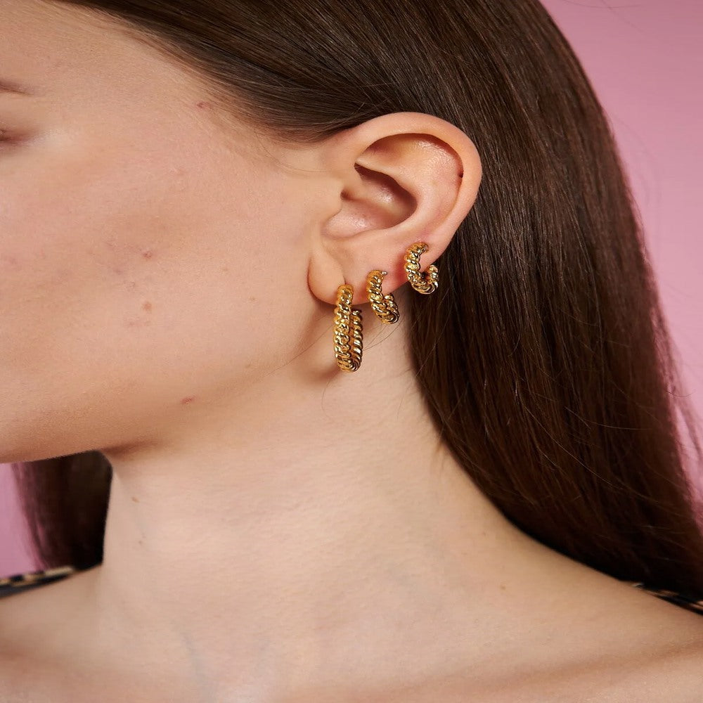 Gold 3'lü Burgu Küpe Set