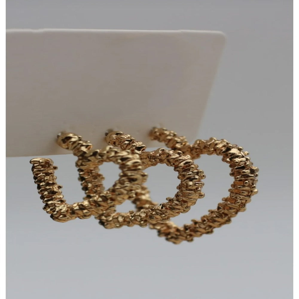 Kadın Hasır Gold 3'Lü Küpe Seti