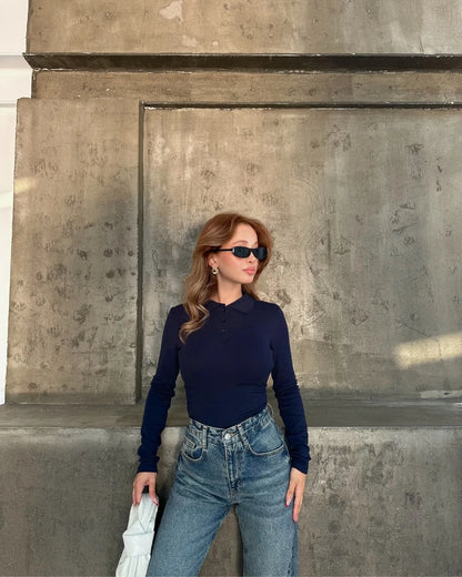 Modal Polo Yaka Düğmeli Body