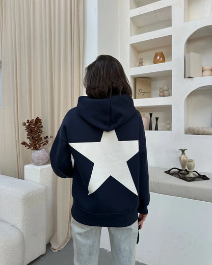 Ön Arka Yıldız Baskılı Sweatshirt