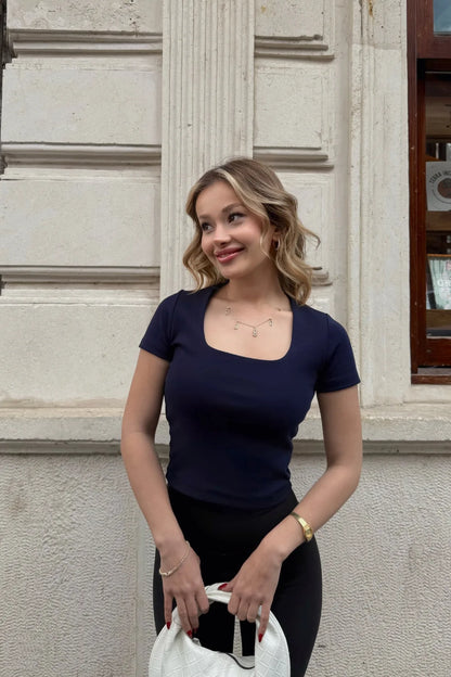 Kare Yaka Likralı Ribana Crop