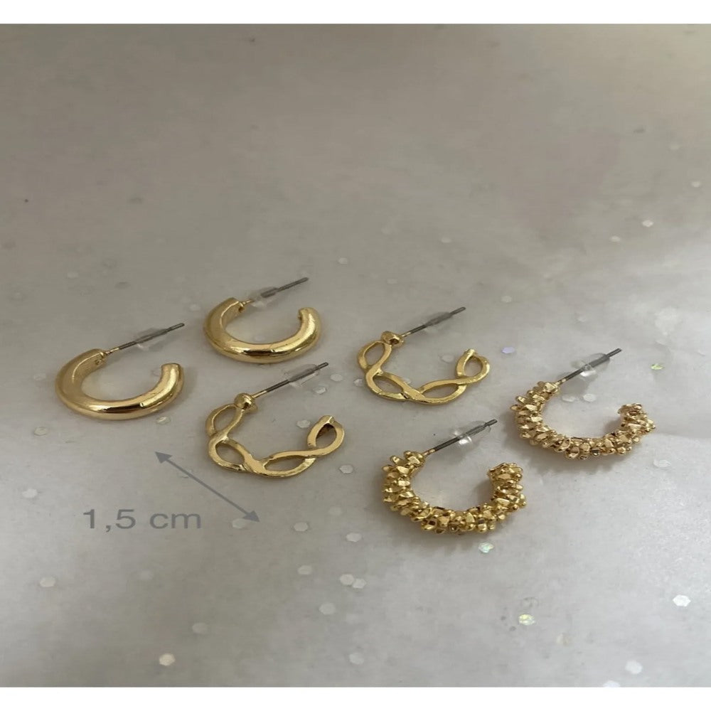 Gold Renk 6'lı Zincir & Düz Küpe Seti