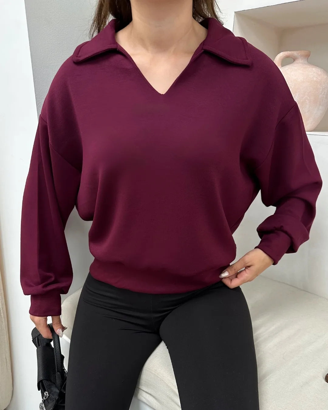 Soft Touch Yakalı Sweatshirt