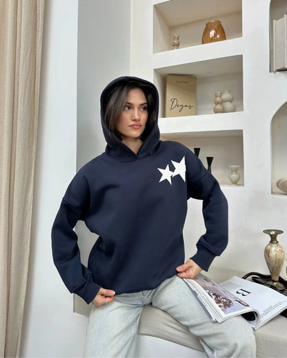 Ön Arka Yıldız Baskılı Sweatshirt