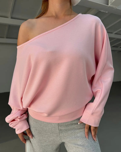Soft Touch Kayık Yaka Yarasa Kol Sweatshirt