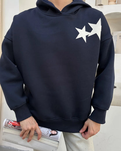 Ön Arka Yıldız Baskılı Sweatshirt