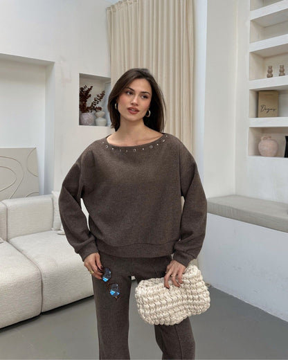 Kuş Gözü Taşlı Sweat