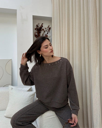 Kuş Gözü Taşlı Sweat