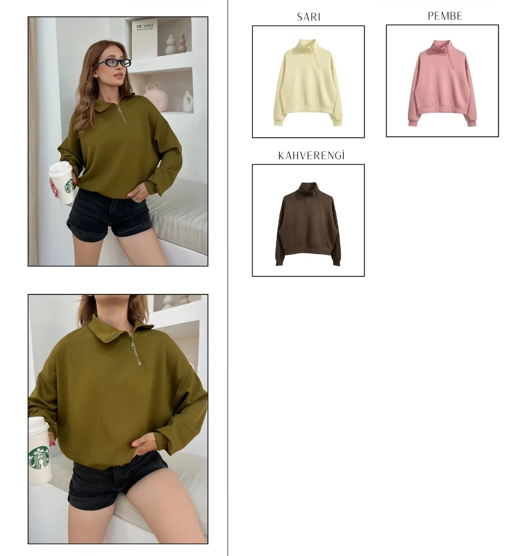 Bogazı Çapraz Fermuarlı Sweatshirt