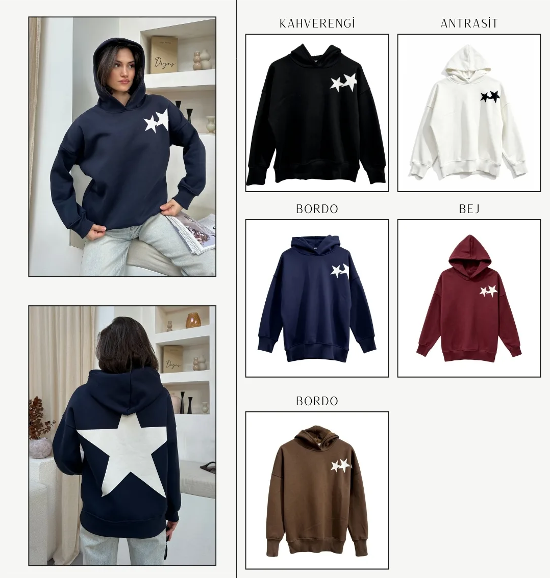 Ön Arka Yıldız Baskılı Sweatshirt