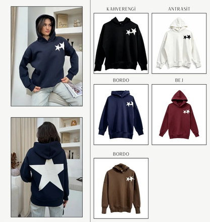 Ön Arka Yıldız Baskılı Sweatshirt