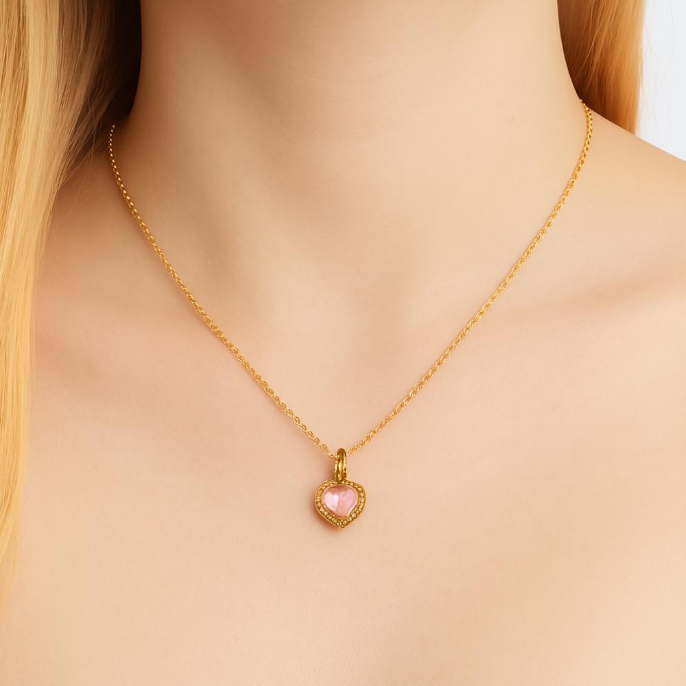 PNDR Model Pembe Taşlı Kalp Kolye