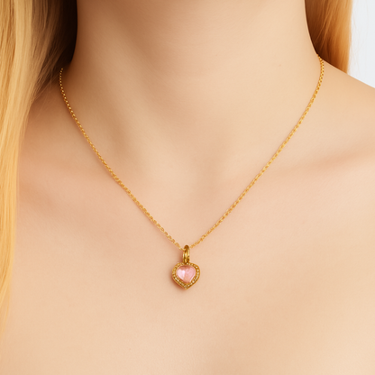 PNDR Model Pembe Taşlı Kalp Kolye