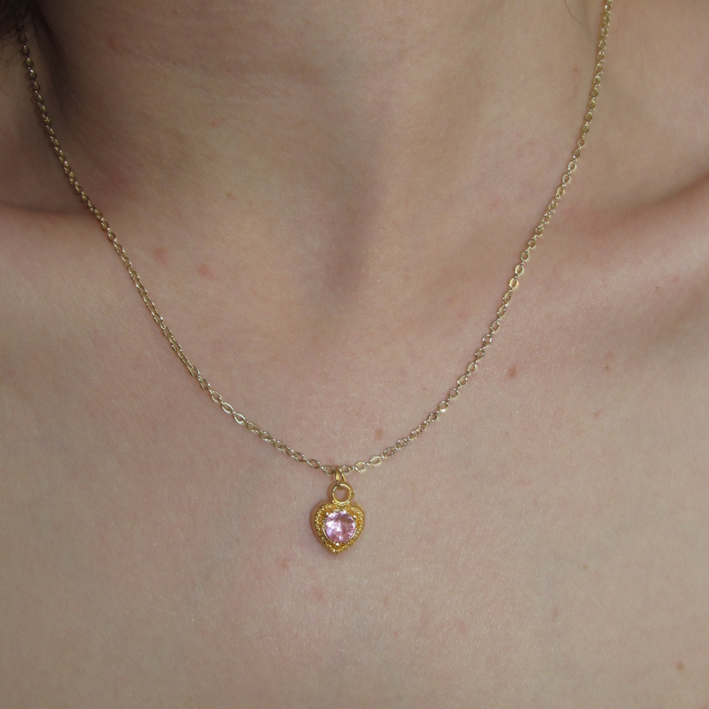 PNDR Model Pembe Taşlı Kalp Kolye