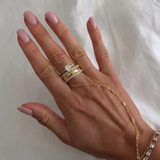 Gold Queen Ring from İrva Collection featuring intricate design and elegant craftsmanship, displayed on a neutral background.