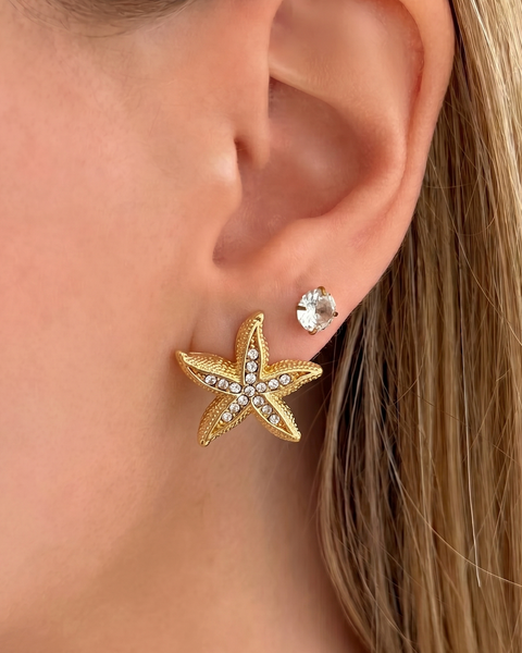 Gold stone earrings from İrva Collection featuring elegant, handcrafted stone Küpe with intricate design details.