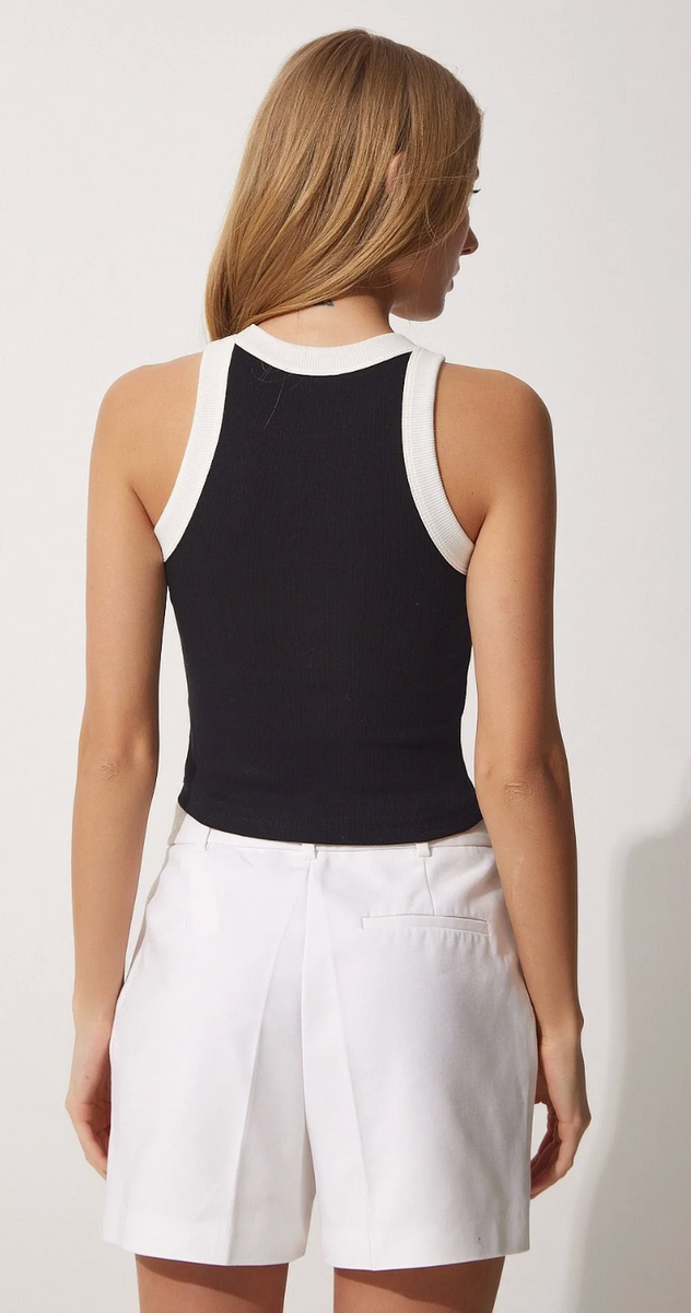 Kontrast Şeritli Halter Yaka Crop Bluz