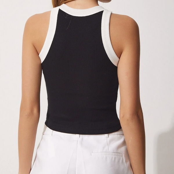 Kontrast Şeritli Halter Yaka Crop Bluz