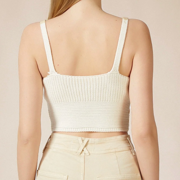 Kadın Krem Zikzak İpli Triko Crop Bluz