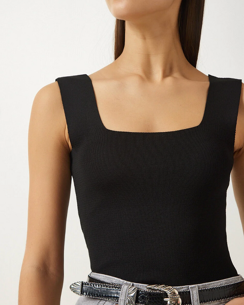 Kadın Kare Yaka Triko Crop Bluz