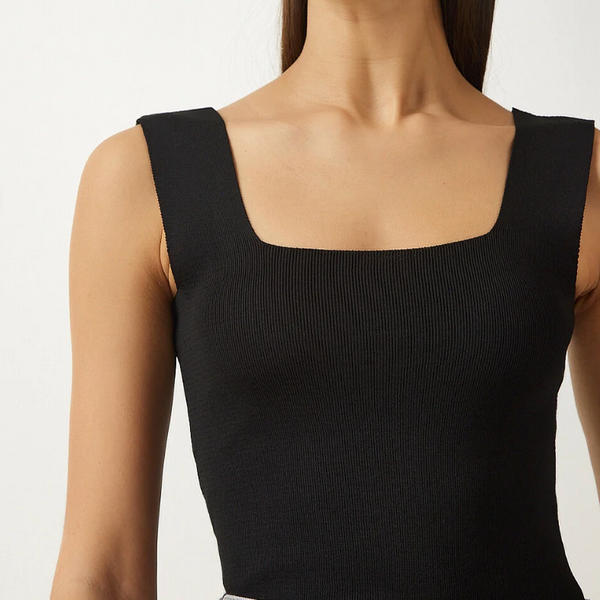 Kadın Kare Yaka Triko Crop Bluz