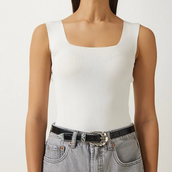 Kadın Kare Yaka Triko Crop Bluz