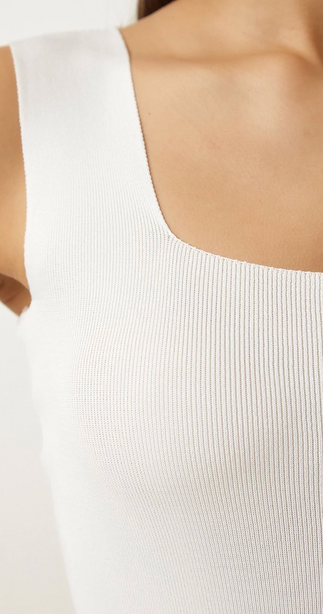 Kadın Kare Yaka Triko Crop Bluz