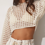 Kadın Krem Ajurlu Crop Triko Bluz