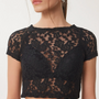 Kadın Siyah Dantelli Esnek Crop Bluz
