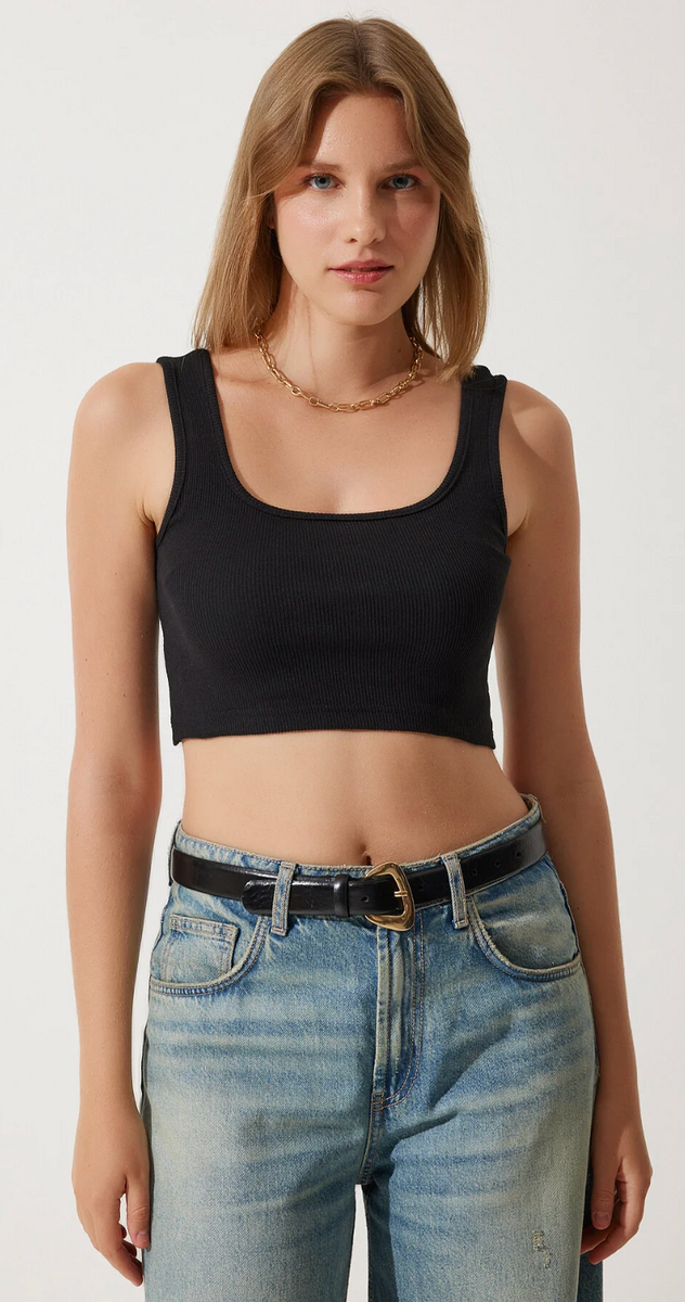 Kadın Askılı Fitilli Crop Örme Bluz