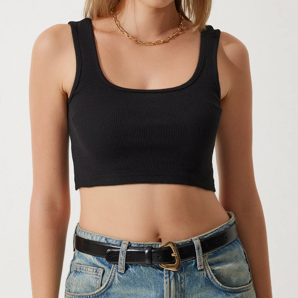 Kadın Askılı Fitilli Crop Örme Bluz