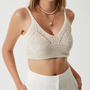 Kadın Krem İncili Triko Crop Triko Bluz