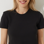 Kadın Siyah Bisiklet Yaka Basic Crop Örme T-Shirt