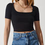 Kadın Kare Yaka Crop Örme T-Shirt