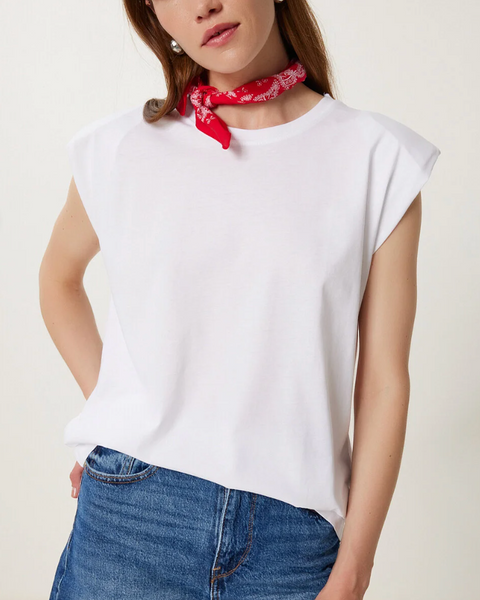 Kadın Beyaz Vatkalı Basic Örme T-Shirt