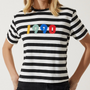 Kadın Siyah Beyaz Baskılı Çizgili Örme  T-Shirt