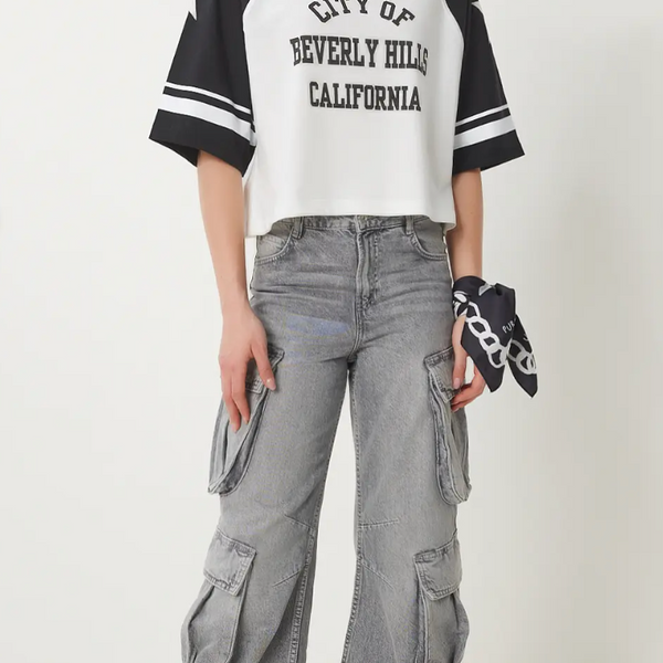 Kadın Siyah Beyaz Sloganlı Pamuklu Örme T-Shirt